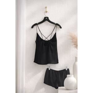 CUYANA washable charmeuse cami sleep set black L